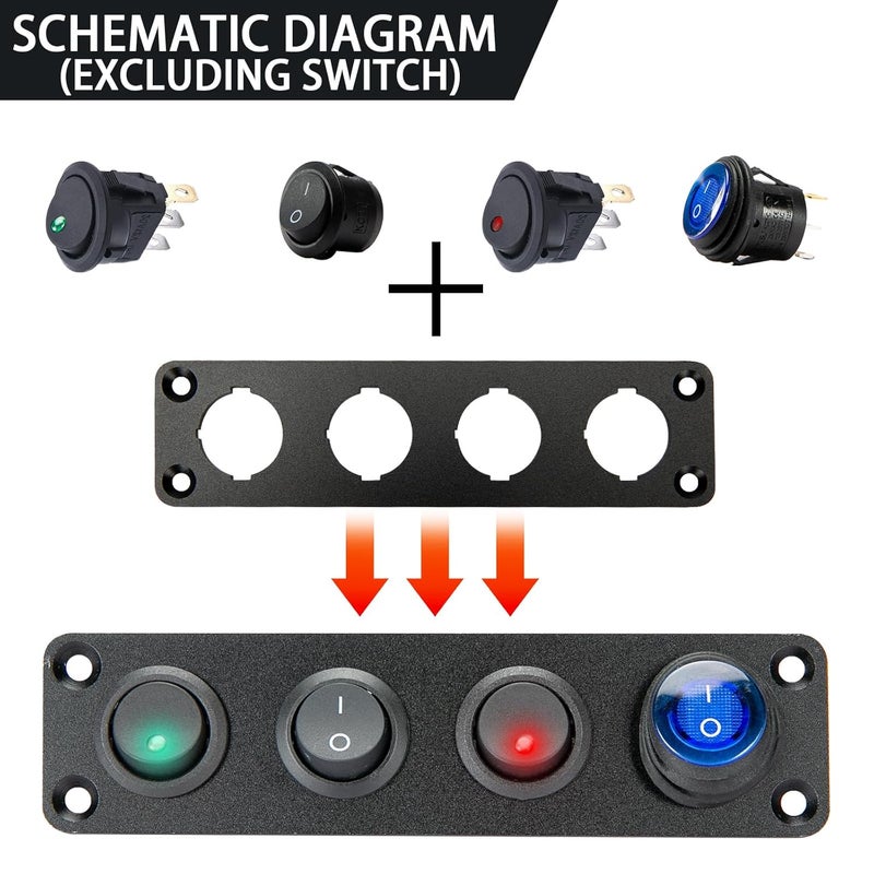 SDAQGE Switch Panel, Round 12 Volt Marine Switch Panel Aluminum Waterproof Rocker Switch Panel for Car Truck Marine Boat Rv Vehicle (4 Way) - Image 4